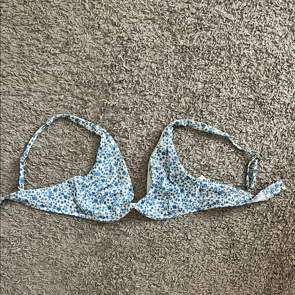 Hollister Blue and White Bikini Top